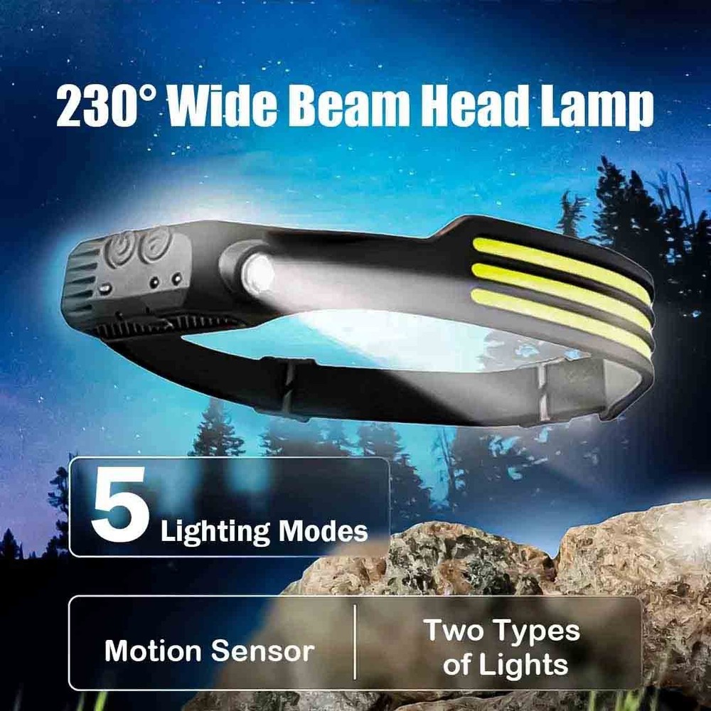 Rechargeable Waterproof COB Headlight LED Sensor 230 ° Headlight