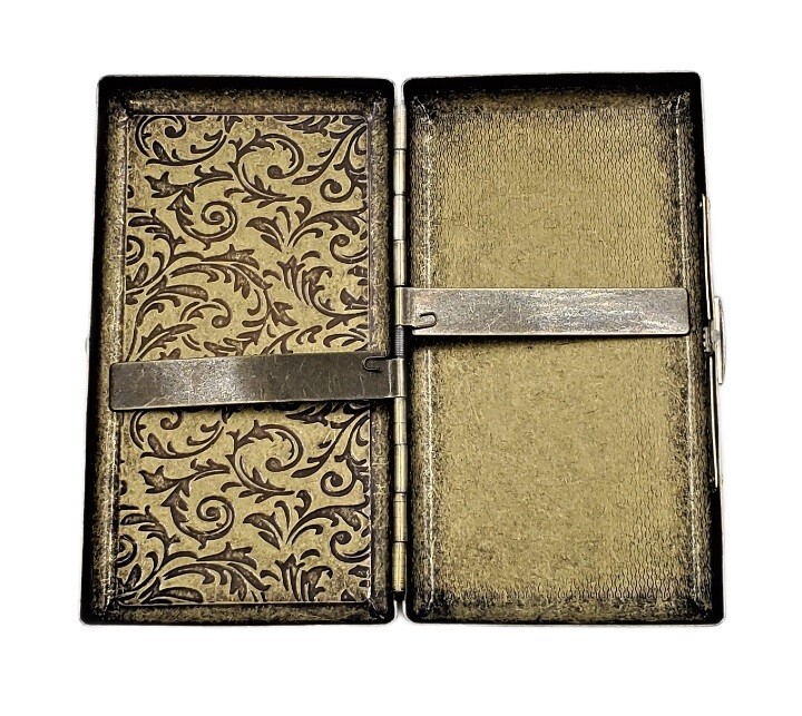 Victorian Style Cigarette Case Double Sided King & 100s Boteh Pattern Bronze