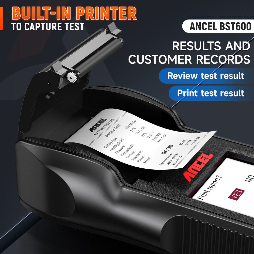 ANCEL BST600 Digital Battery Tester with Printer Battery Temperature Load Tester
