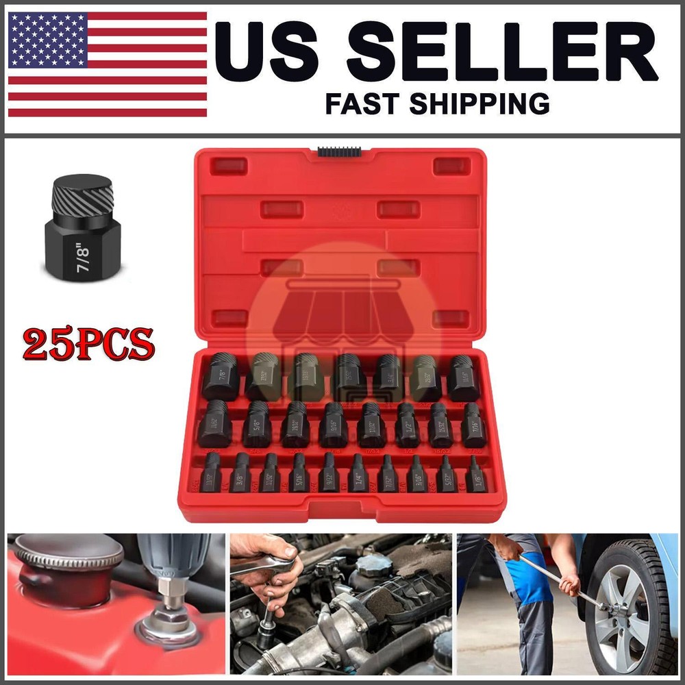 25PCS Multi-Spline Screw Extractor Set Hex Head Bit Socket Wrench Bolt Remover