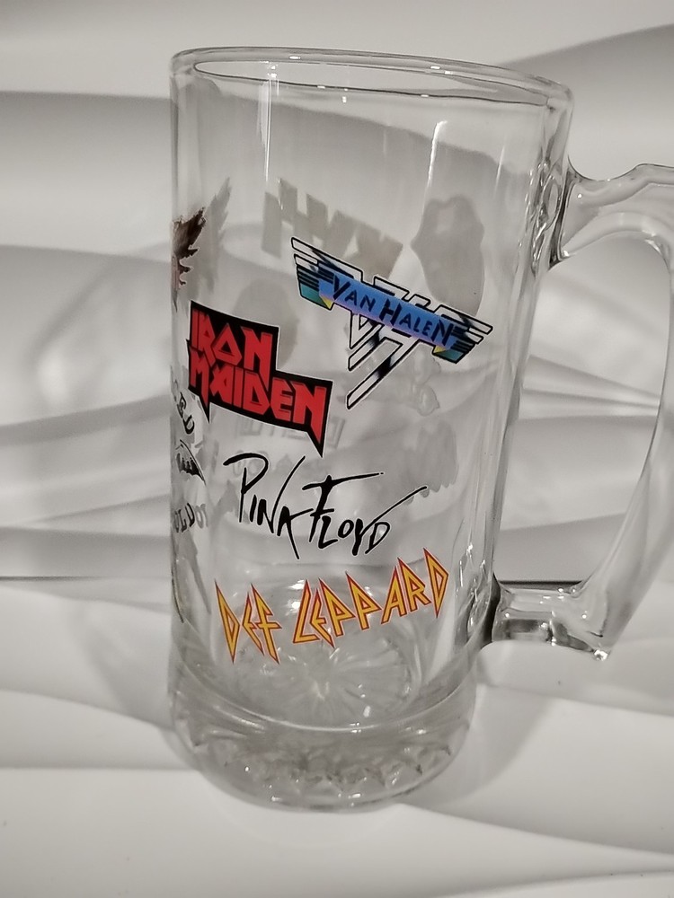 Kiss Band Large Jumbo Beer Stein 32 oz Glass Mug 7 7/8” Ozzy Osbourne AC/DC Pin