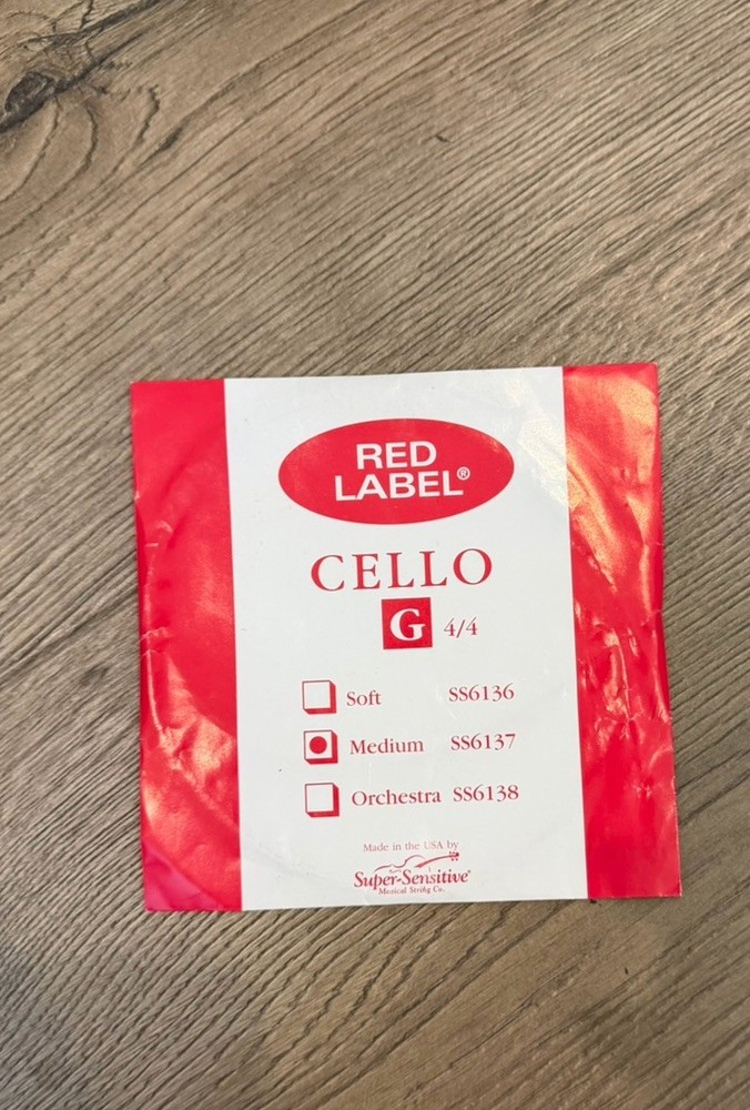 Super Sensitive Red Label Cello G String 4/4 Size Medium New