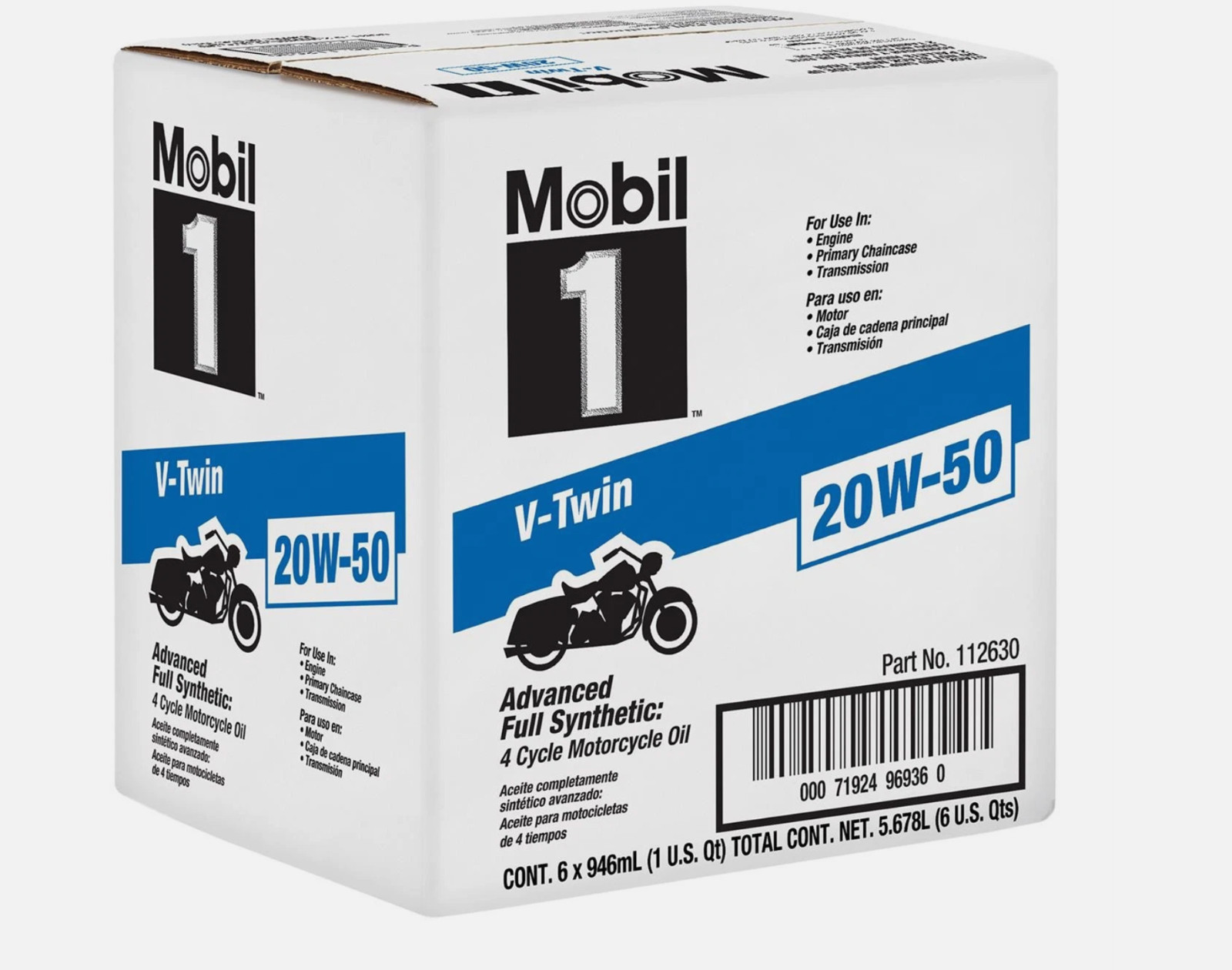Mobil 1 V-Twin Full Synthetic Motorcycle Oil 20W-50, 6/1Qt Case FREESHIPPING!!