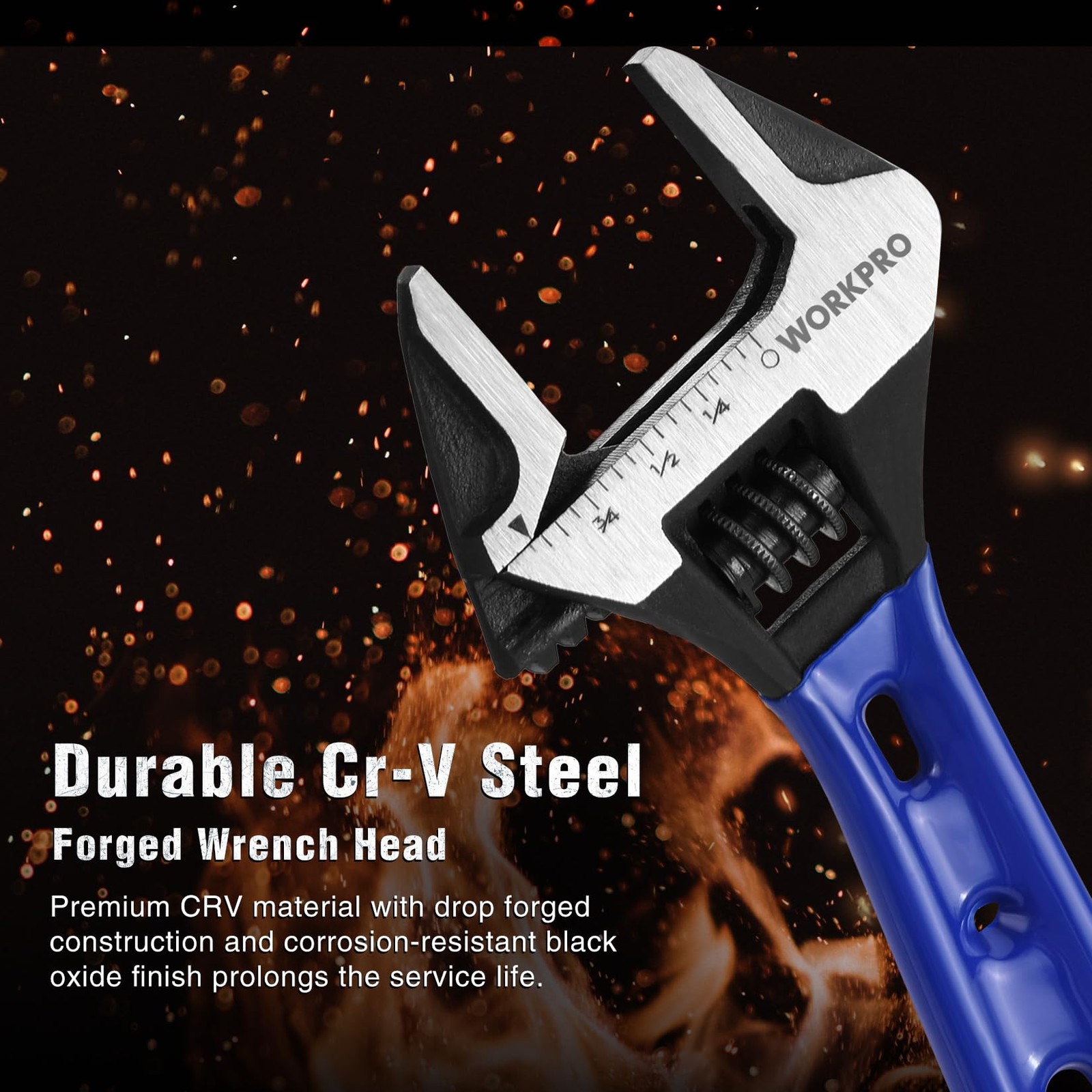 WORKPRO 4-inch Stubby Adjustable Wrench Extra Wide Jaw Opening Wrench Metric/SAE