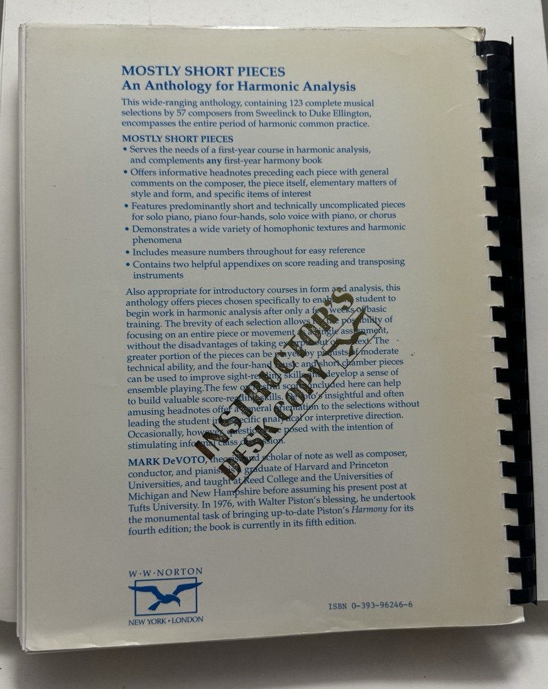 Mostly Short Pieces, An Anthology For Harmonic Analysis, Instructors Copy