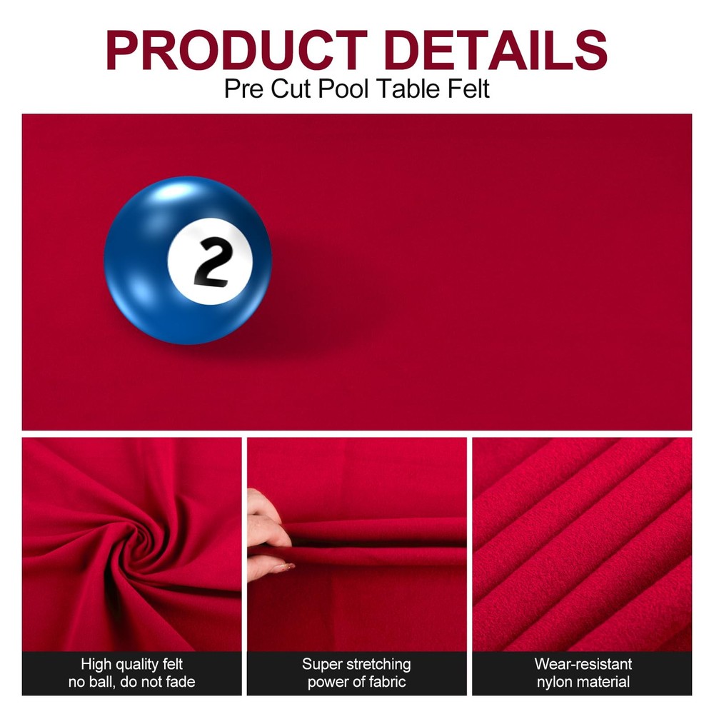 Pre-Cut Pool Table Felt Replacement Kit - 8ft Billiard Cloth w/Gloves, Strips