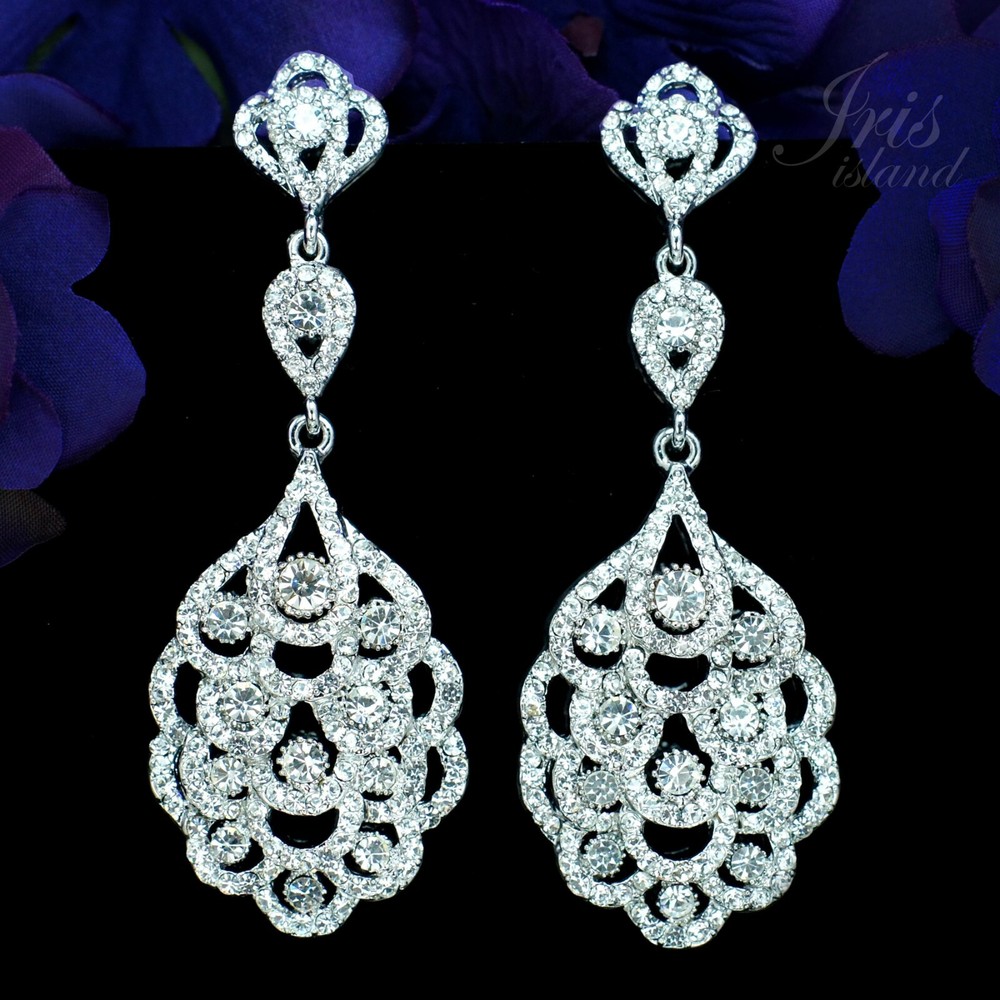 Clear Crystal Rhinestone Bridal Wedding Chandelier Drop Dangle Earrings Silver