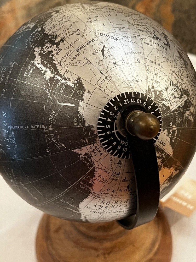 6" World Globe Black & Silver Decorative Desktop Small