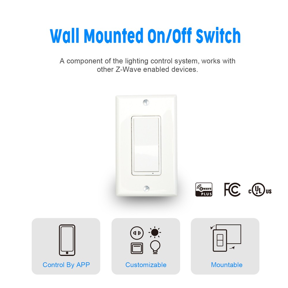 EVALOGIK Z-Wave Plus On/Off Switch Smart Home Automation - Wall plate included