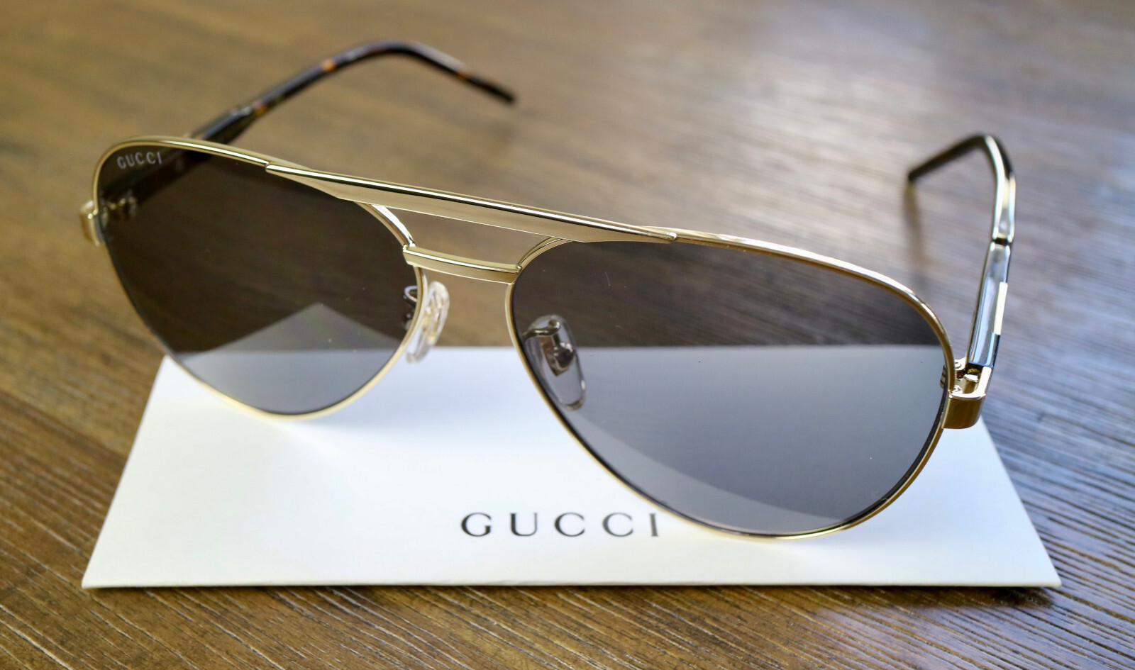 Gucci GG1163S 001 Aviator Sunglasses in Gold/Dark Havana and Gray Lens