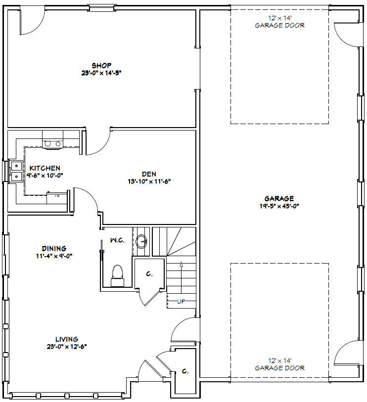 44x48 House with 1-RV Garage - PDF FloorPlan - 2,194 sqft - Model 2A