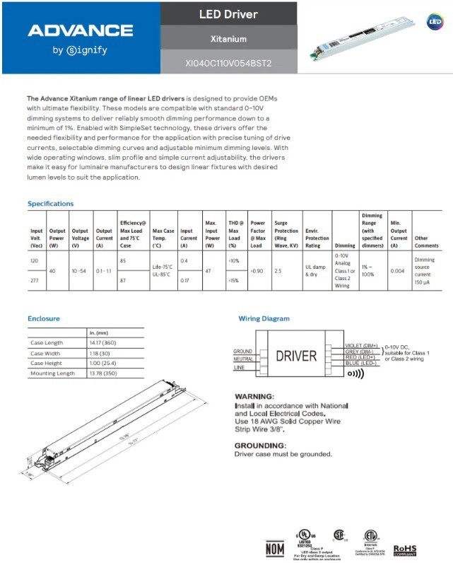 Advance LED Electronic Driver XI040C110V054BST2