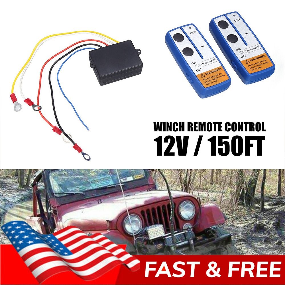 12V Wireless Winch Remote Control Kit Receiver 150FT Twin Switch Handset Easy US