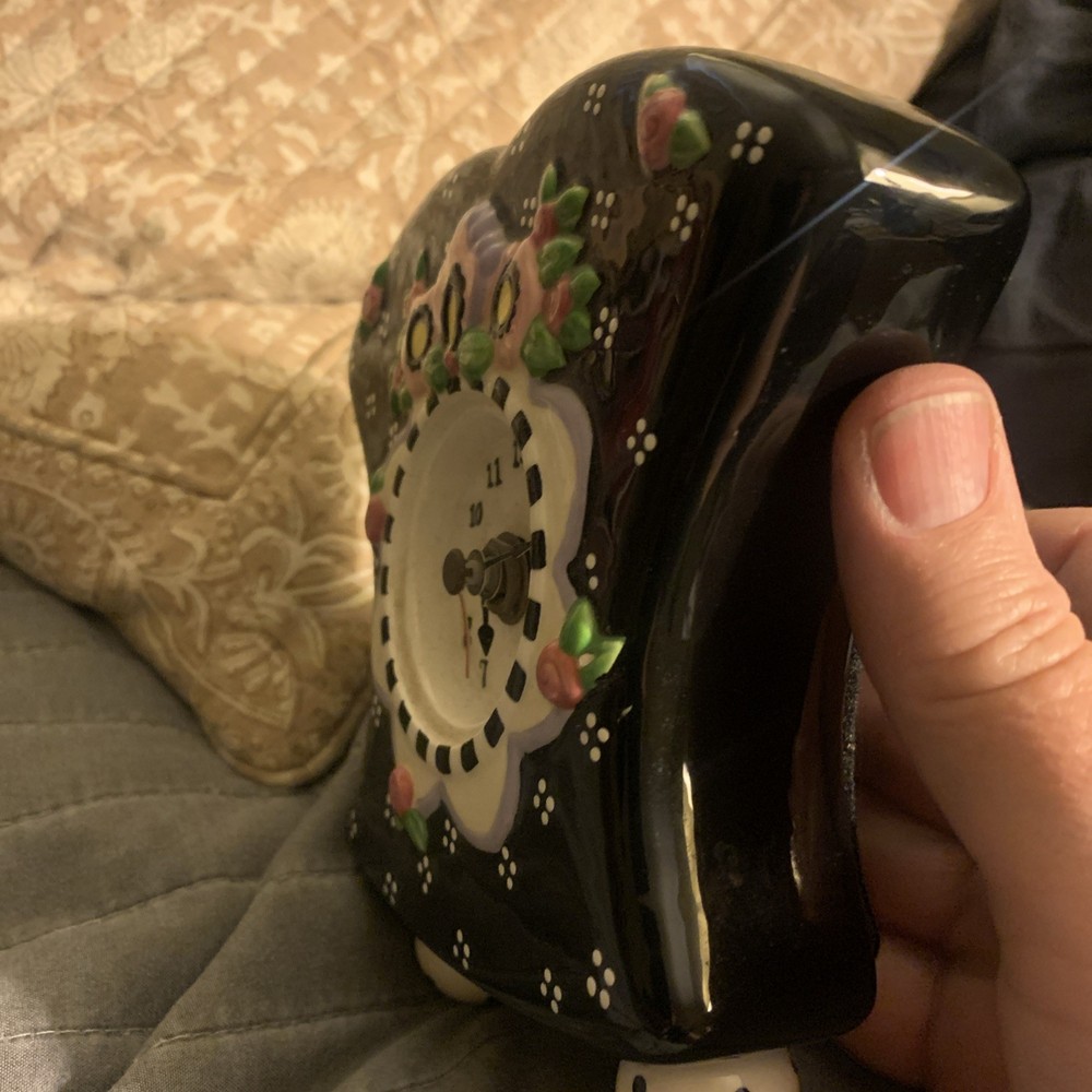 Mary Englebreit Clock. Black. Floral. Ceramic. No Chips.
