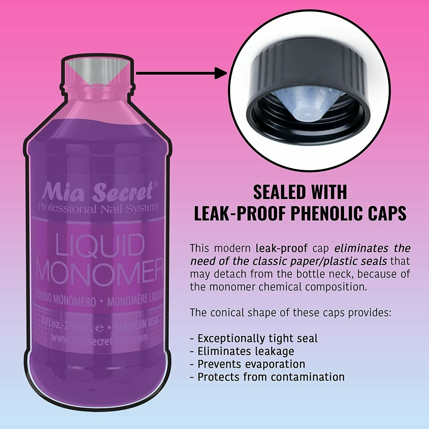 MIA SECRET LIQUID MONOMER - PROFESSIONAL ACRYLIC NAIL SYSTEM MADE IN USA - 32 OZ