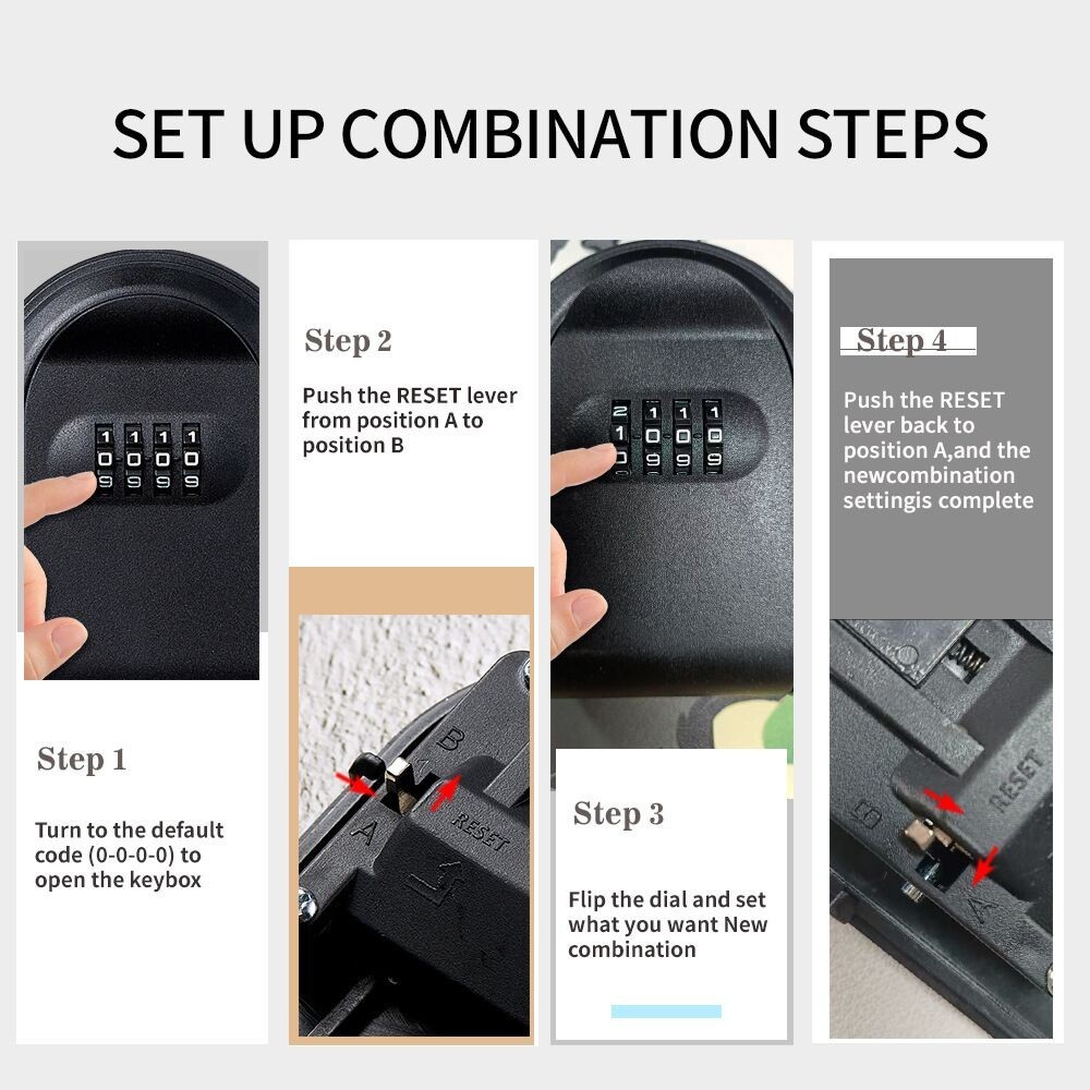 Black ABS Plastic Security Keybox 4-digit Password Combination Portable Lock Box