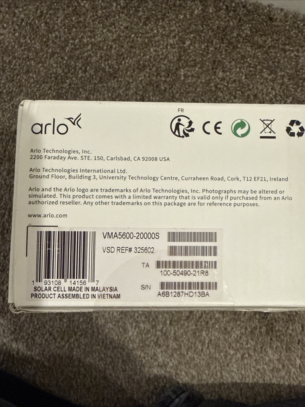 Arlo VMA5600 Solar Panel Charger Ultra, Ultra 2, Pro 3, Pro 4, Pro 3 Floodlight