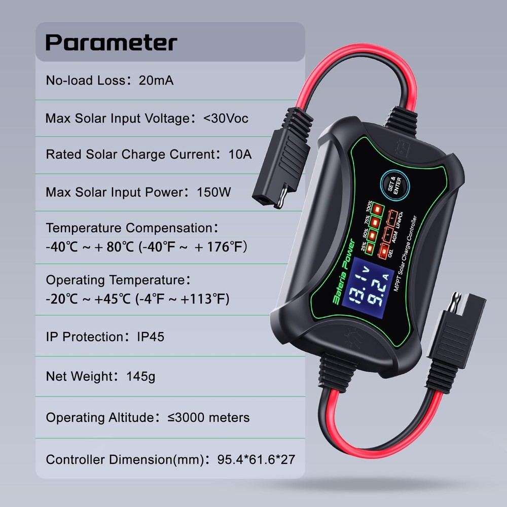 Sunrock 10Pro 10A MPPT Wireless Solar Charge Controller BT LCD Display LED