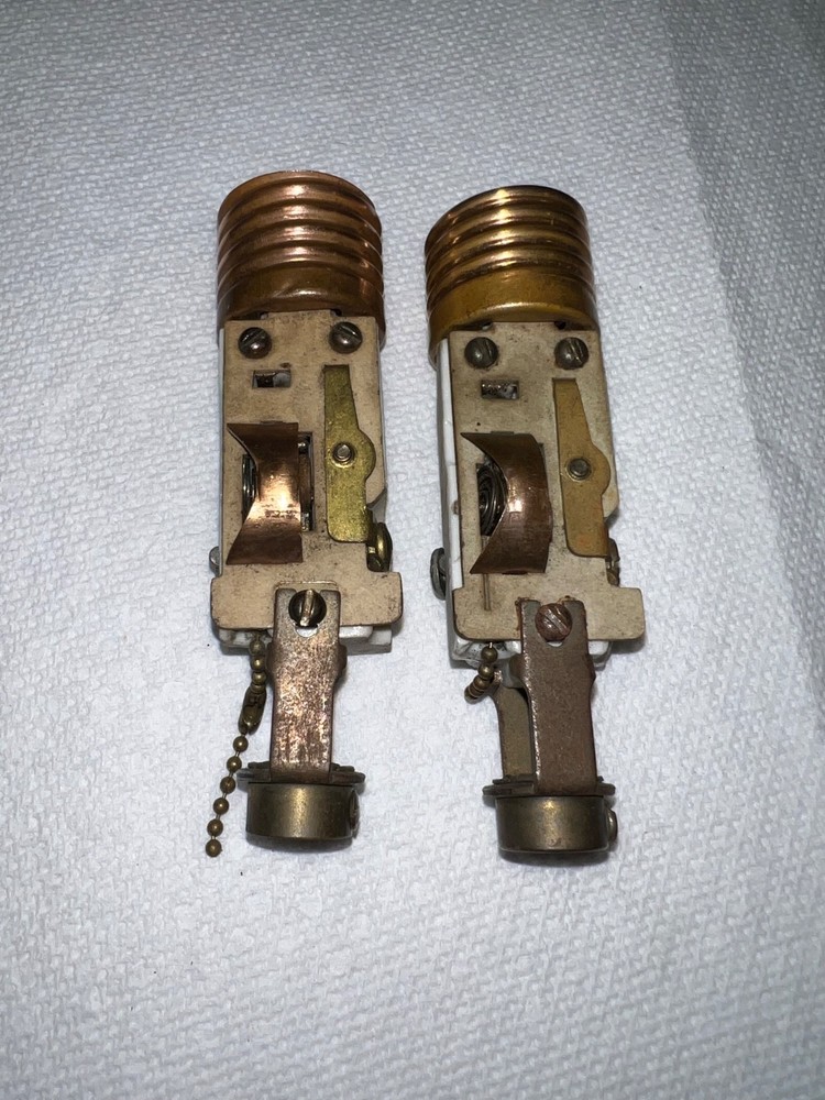 1920’s Antique Porcelain Pull Chain Candlestick Socket Arrow (Pair)