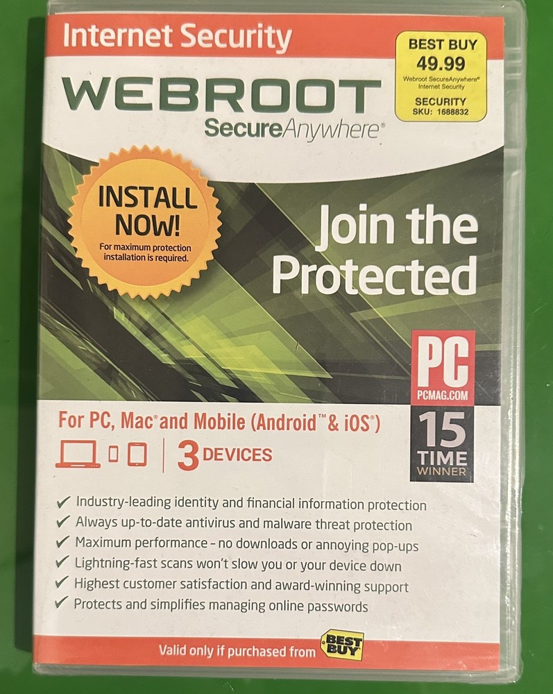 Webroot SecureAnywhere Internet Security 3 Devices PC Mac Android iOS New Sealed