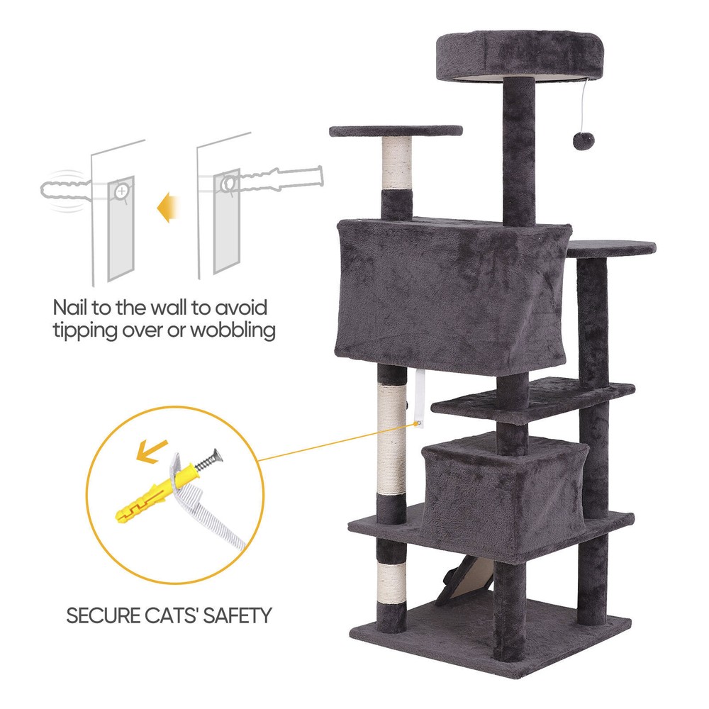 55'' Cat Tree Stand Multi-Level Cat Tower w/ Sisal Scratching Post Dangling Ball