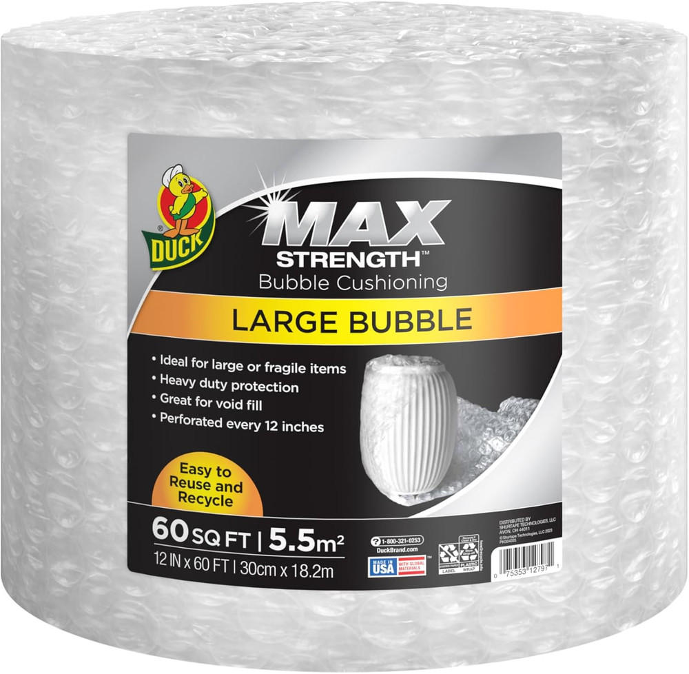 Max Strength Bubble Cushioning Wrap for Moving & Shipping, 60 FT Large Bubble Pa