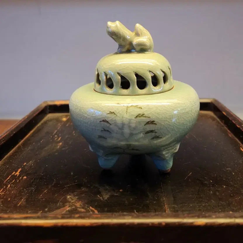 Artist Celadon Incense Burner Lotus Pattern, 11.2cm