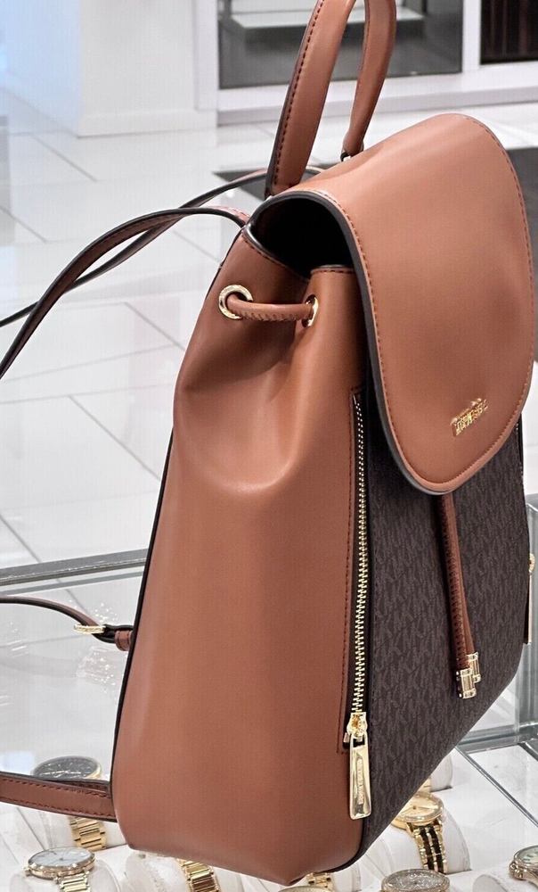 Michael Kors Phoebe Medium FLAP Drawstring Brown MK Travel School Backpack