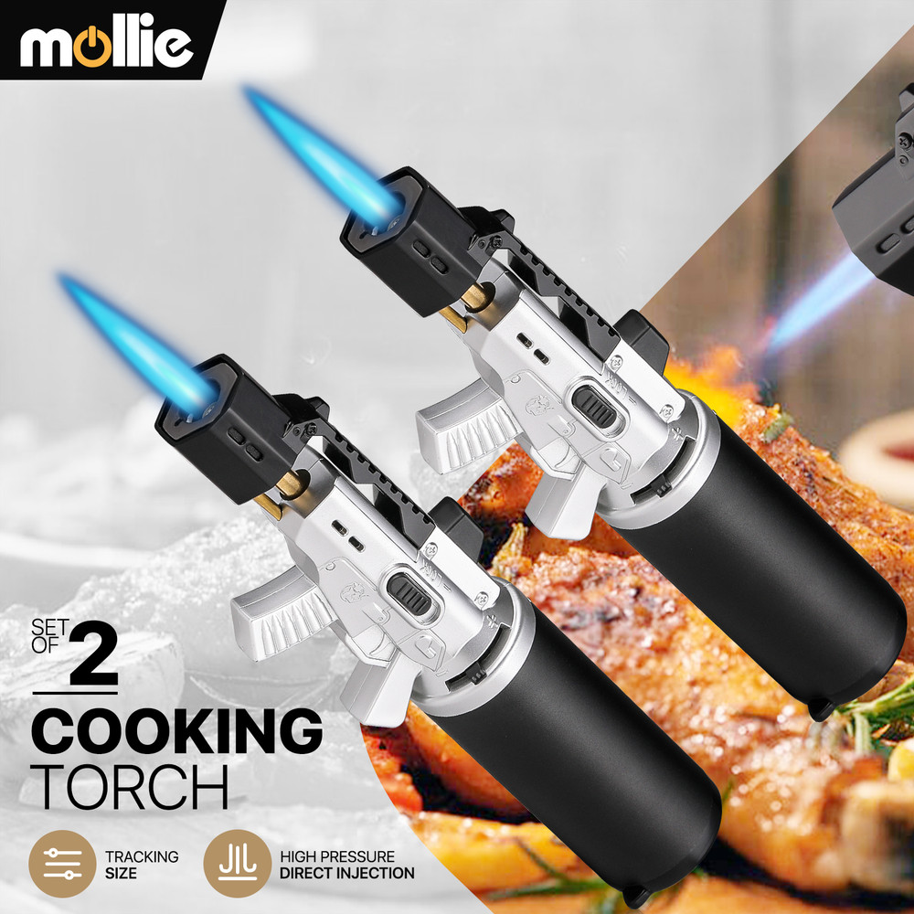 2 Pcs Refillable Butane Torch Lighter Adjustable Frame Gun Lighter for Cooking