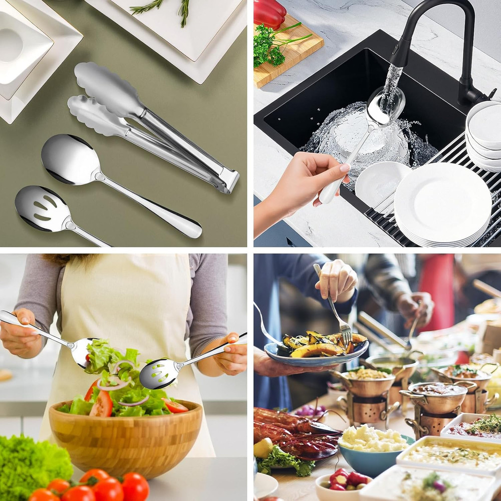 17PCS Serving Utensils Set Flatware, Stainless Steel Serveware Large Serving Spo
