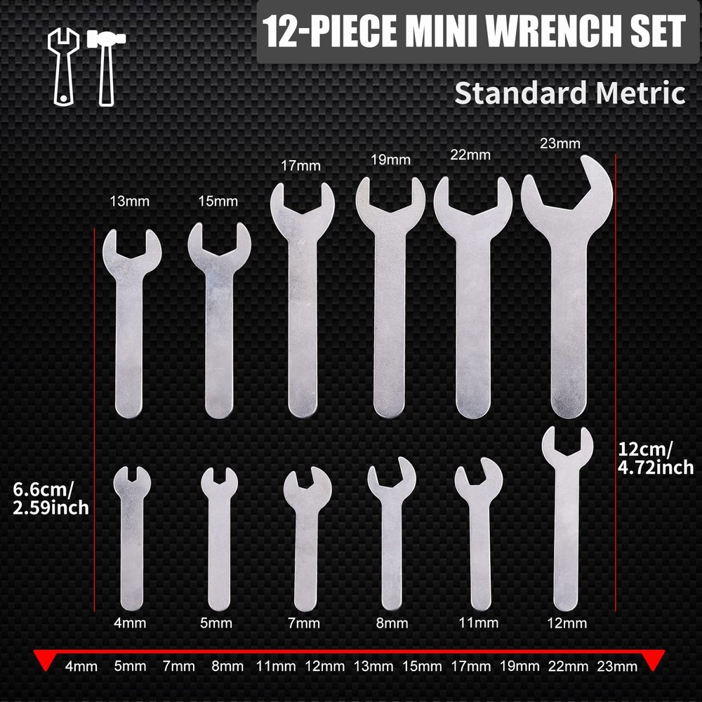 Biqing 12PCS Single END Spanner Set,2mm Super-Thin Open Wrench Flat Combination