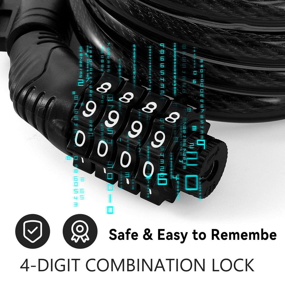 E Scooter Lock,Bike Lock Combination Cable Compatible for Large, Black