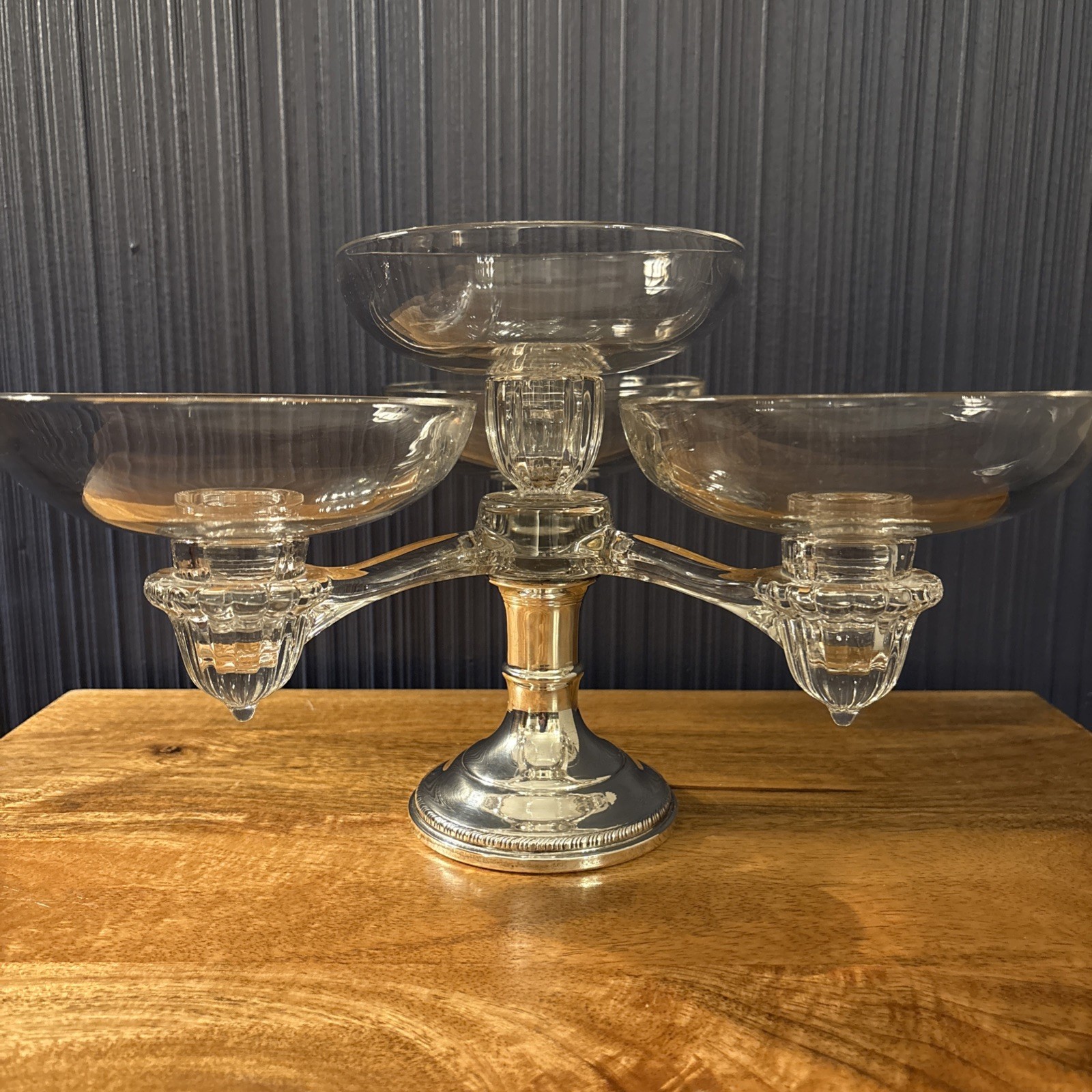 Vtg Cambridge Epergne Sheffield Sterling Weighted Base Centerpiece Candle Holder