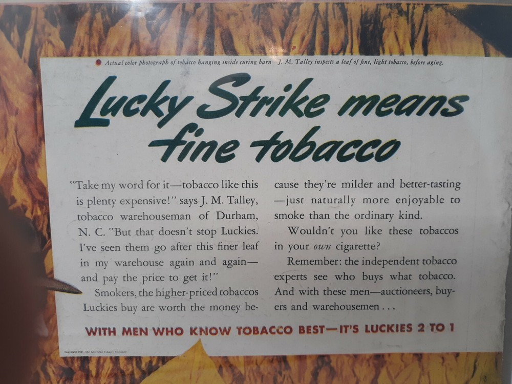 1941 Lucky Strike Cigarette Advertisement Print Ad.