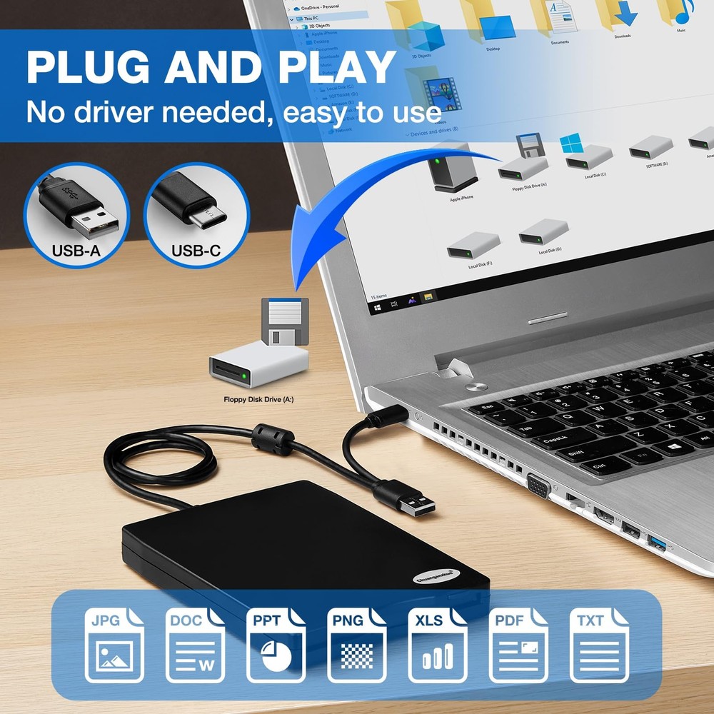 Floppy Disk Reader, 3.5 inch External USB Floppy Disk Drive Not Compatible wi...