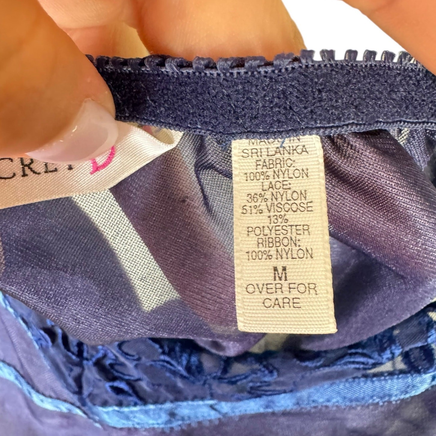 Victorias Secret M Blue Sheer Floral Embroidered Ribbon Trim Lacy Lingerie Top