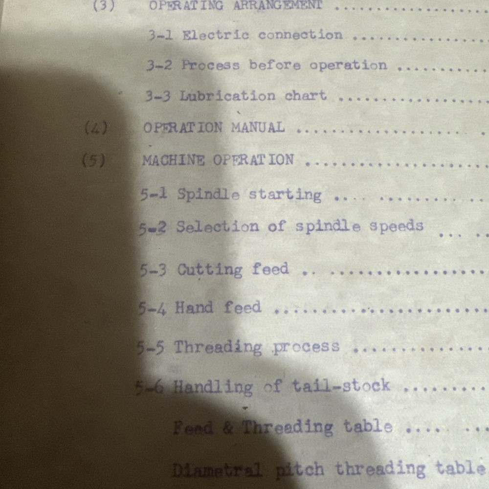 Instruction For Precision Engine Lathe Model Cl-40 Cl-60 Machine No.3035