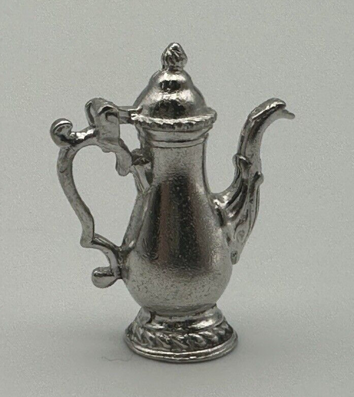CW MINIATURE STERLING SILVER LIDDED COFFEE / TEA POT - SCROLL HANDLE - TOP OPENS