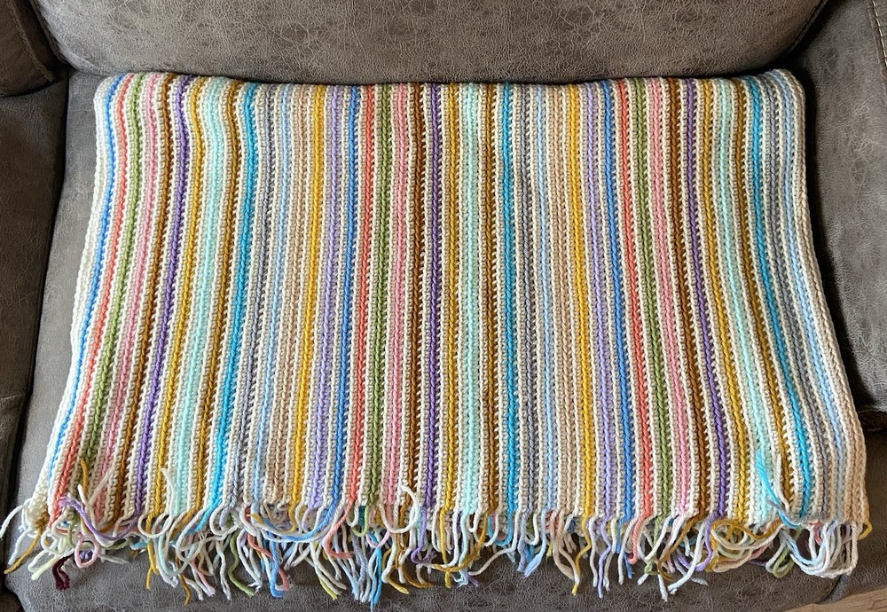 Handmade Crocheted Multicolored Lap Blanket 60”x 35”