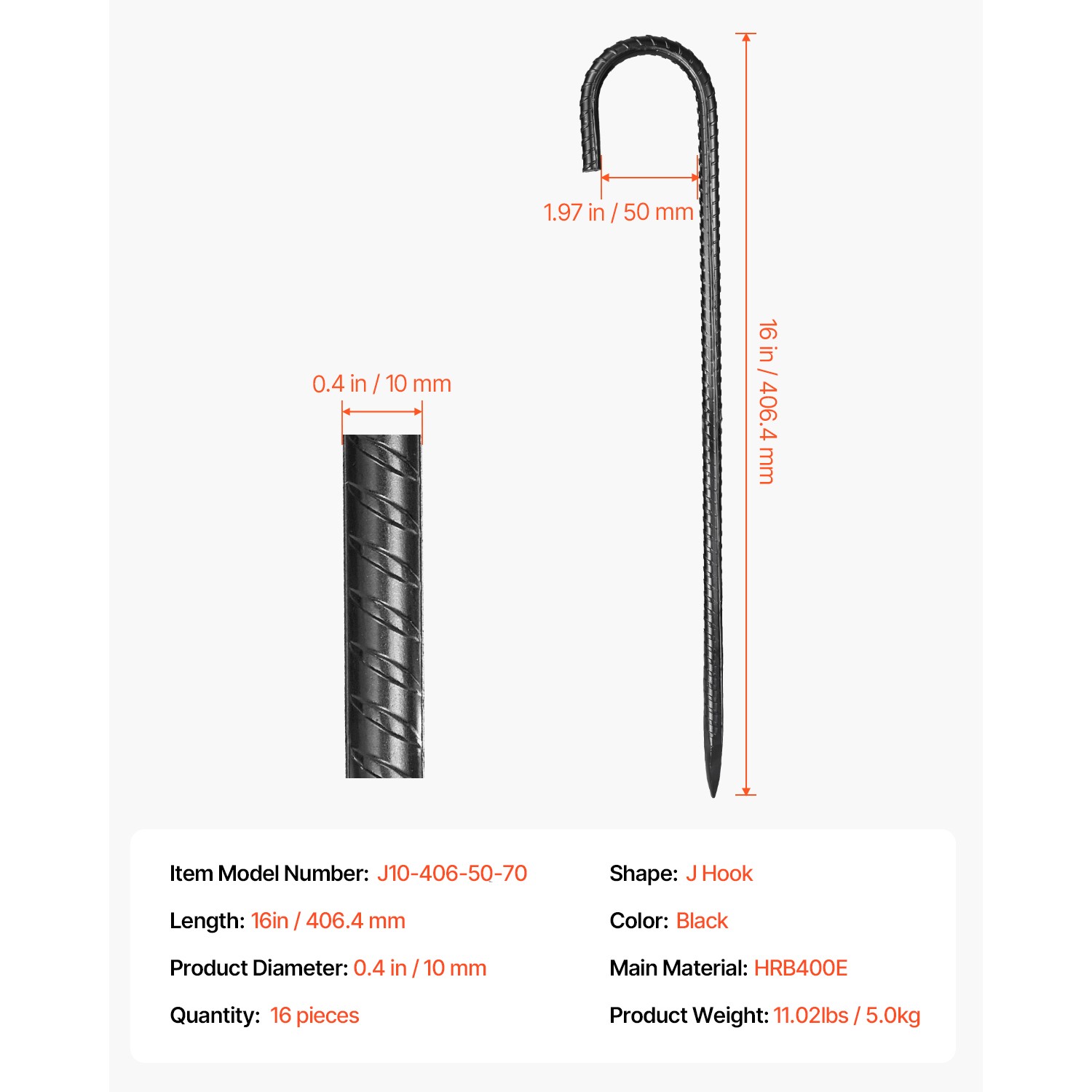 16-Inch 16 Pack Rebar Stakes Heavy Duty J Hook Galvanized Steel Ground Anchors