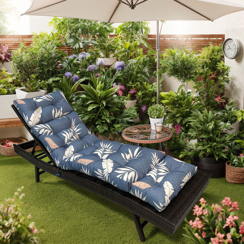 Outdoor Chaise Lounge Cushions Pad Waterproof Patio Bench Chair Mat with Ties