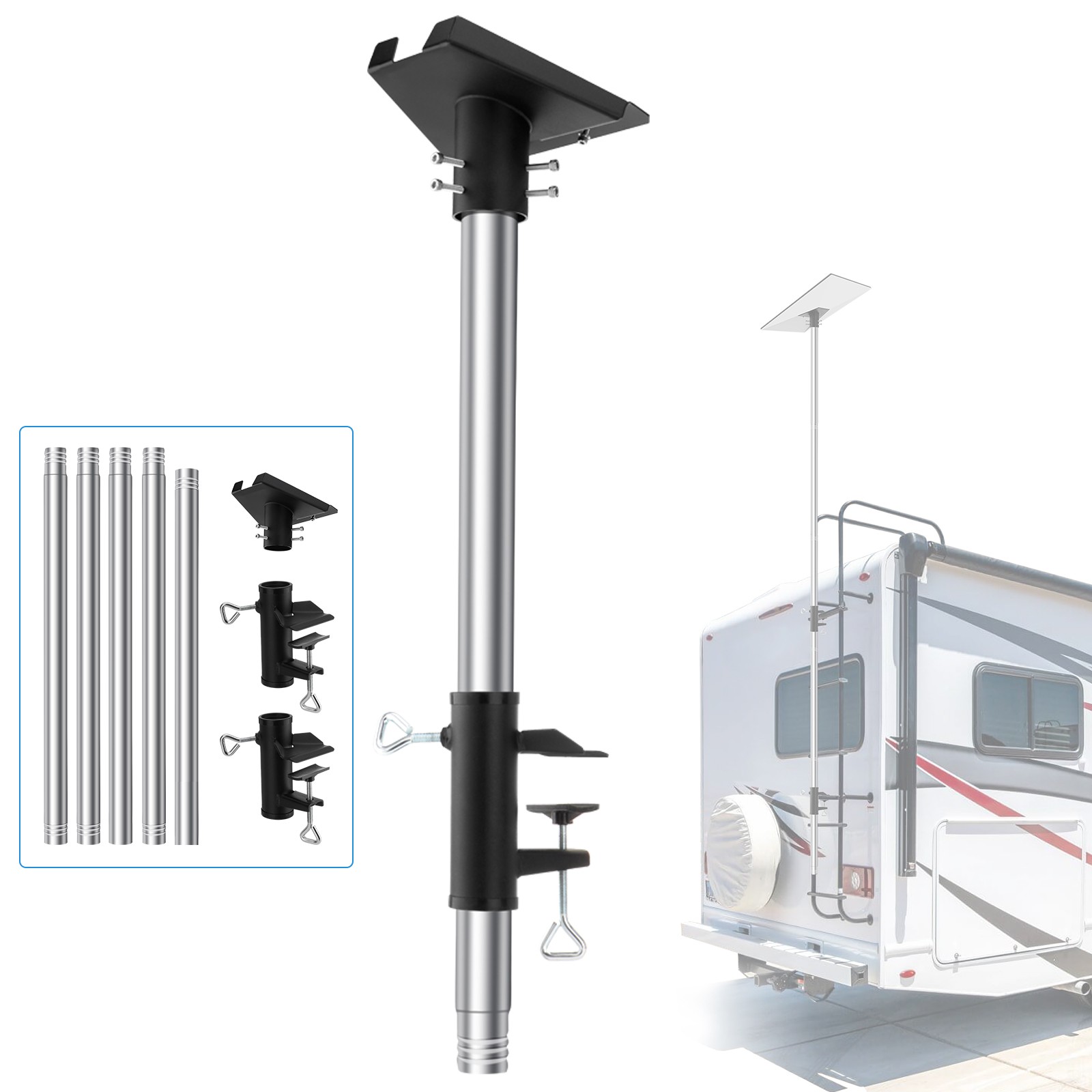 10ft Adjustable Stainless Steels RV Ladder Pole Mount Kit For Starlink Gen 3