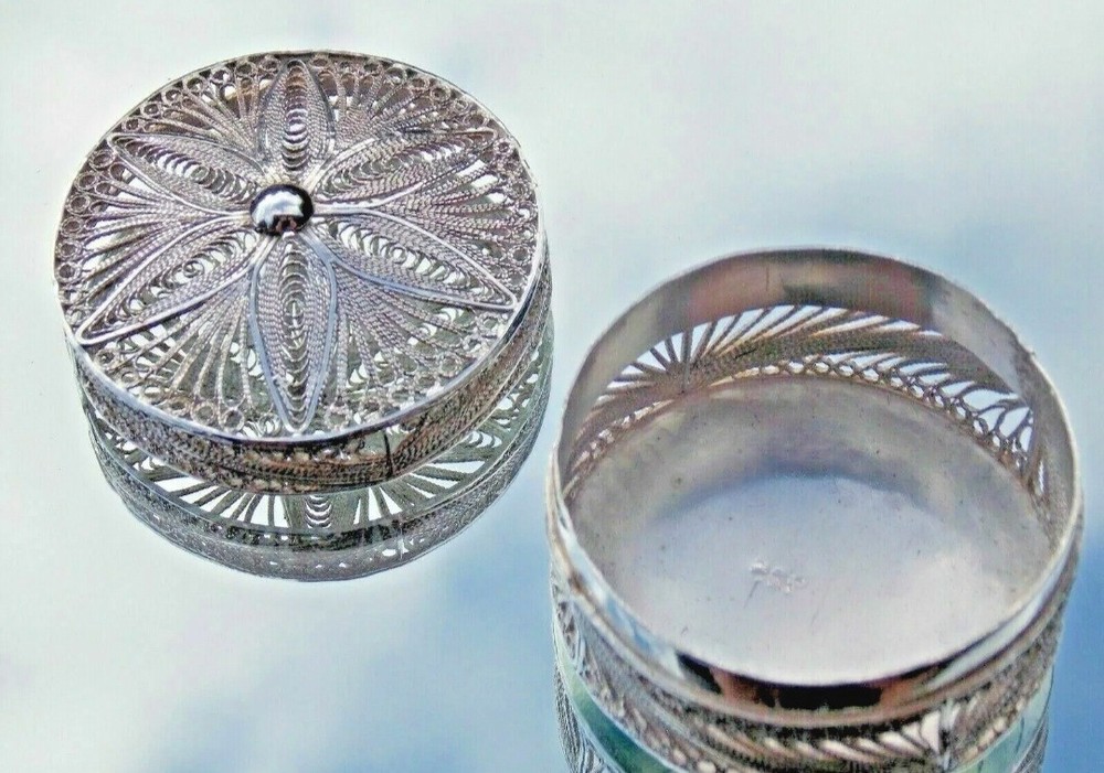 French Antique Victorian Filigree Solid Silver Snuff Box -Pomander Box