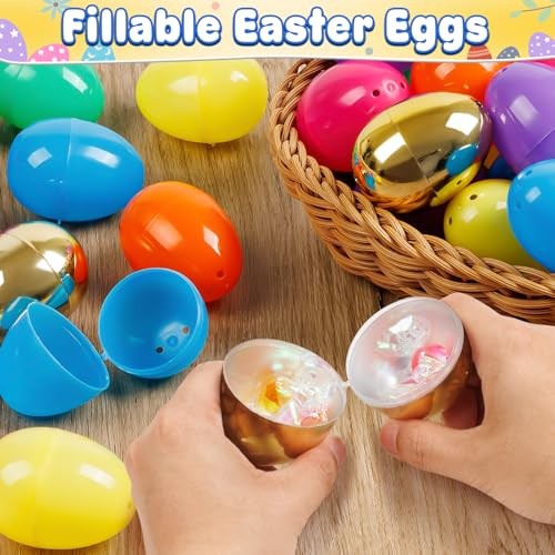 36 Count 3.15" Plastic Easter Eggs, 30 Pcs Empty Suprise Eggs 6 Pcs Golden