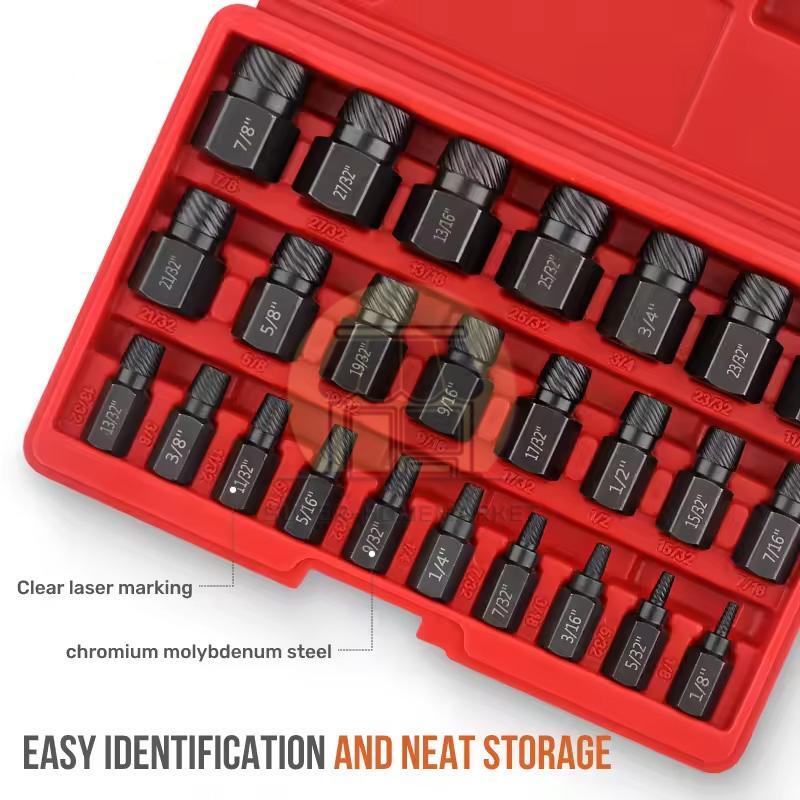 25PCS Multi-Spline Screw Extractor Set Hex Head Bit Socket Wrench Bolt Remover