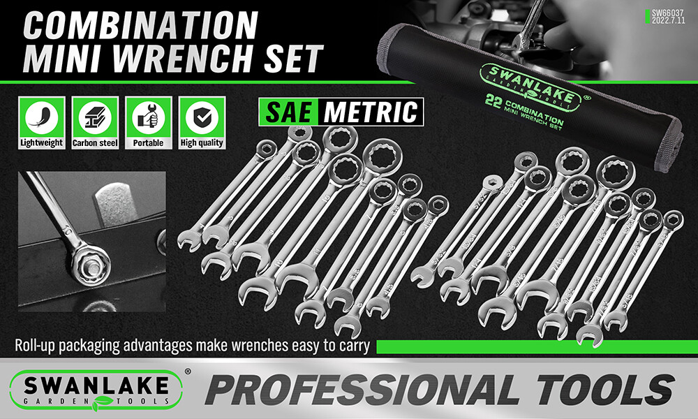 22PCS Combination Wrench Set Ignition Spanner Steel Tools Metric SAE Mini Small