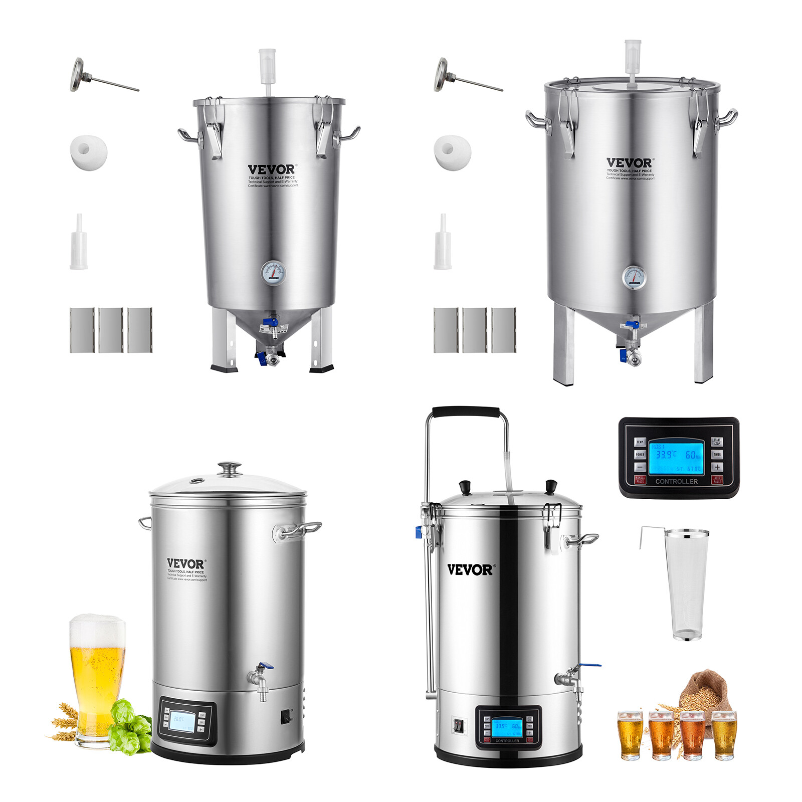 8/16 Gal Stainless Steel Home Brew Kettle Set Beer Brew Bucket Fermentor