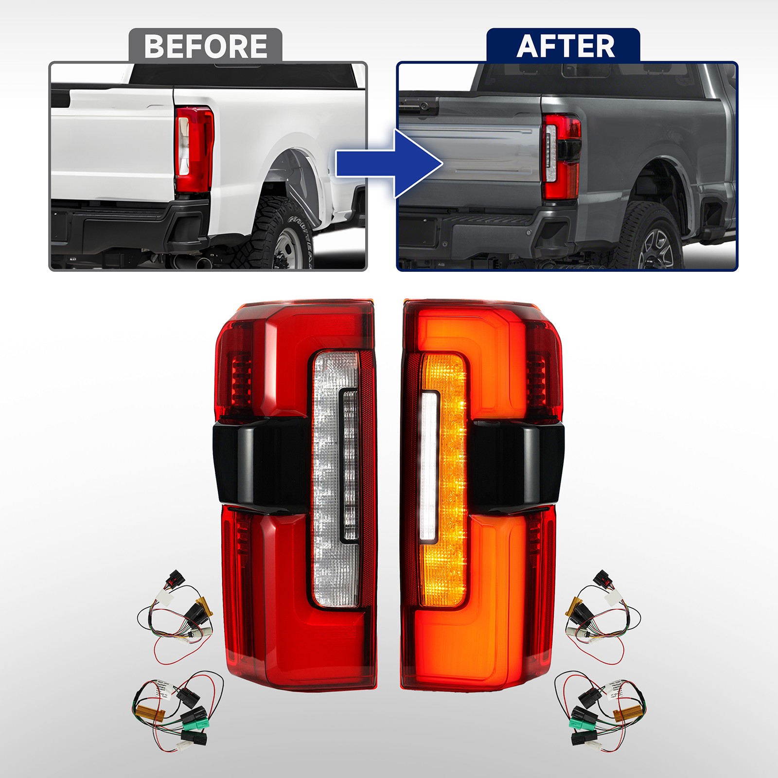 For 2023-2026 Ford F-250 Super Duty Halogen Upgrade LED Tail Light W/ BSD Pair