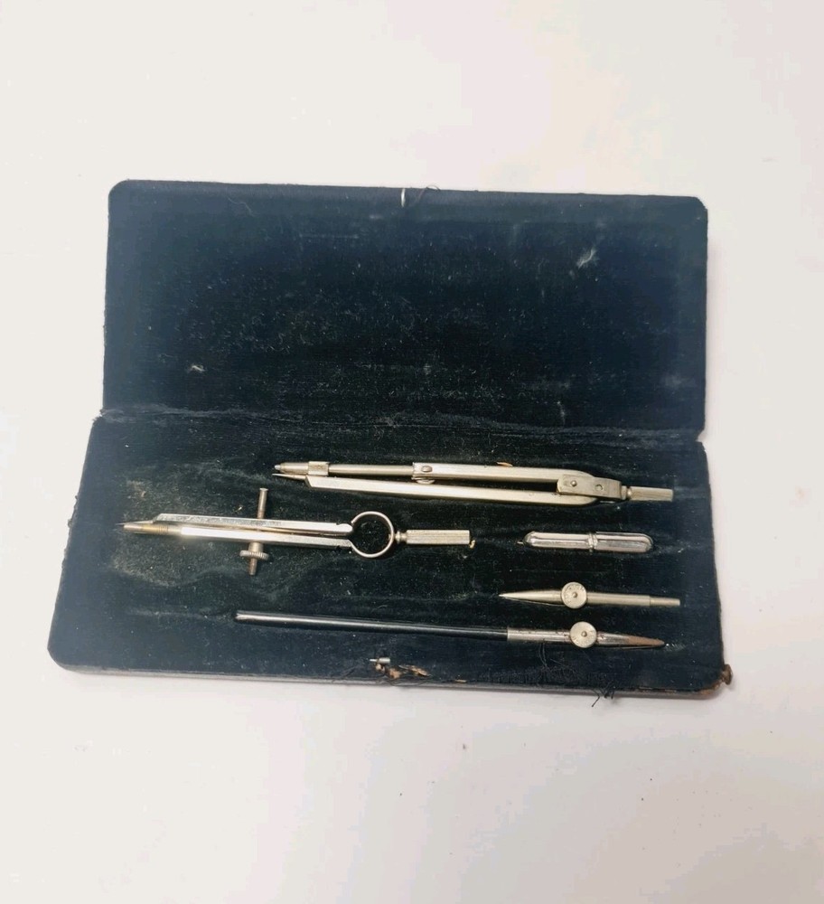 Vintage Boxed Technical Drawing Engineering Compass Set - Incomplete, Damaged