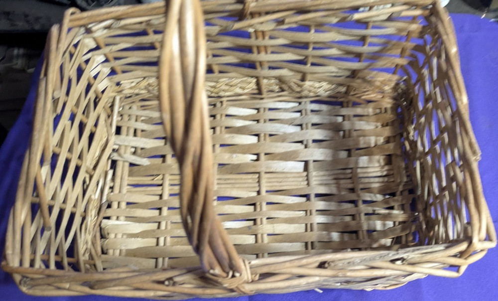 Rectangular Wicker Basket with Handles, Large Brown Freestanding Indoor